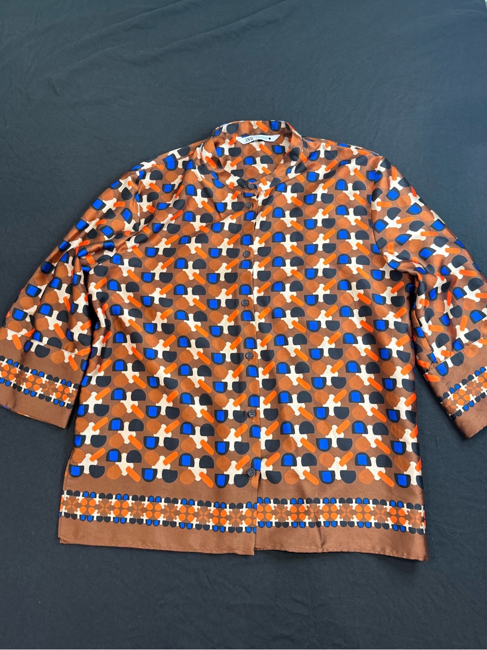 Zara Brown Orange Blue Geometric Tunic Top